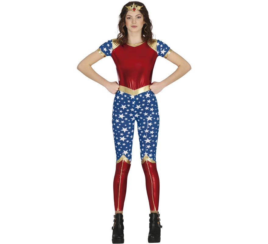 Fato de heroína estrela vermelha e azul para adolescentes Fato de heroína estrela vermelha e azul para adolescentes