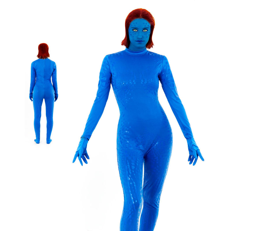 Fato de heroína mutante azul metálico para mulher