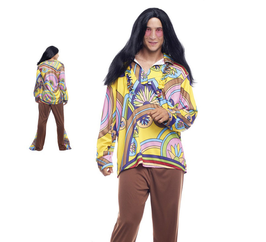Men's Printed Yellow Hippie Costume Men's Printed Yellow Hippie Costume