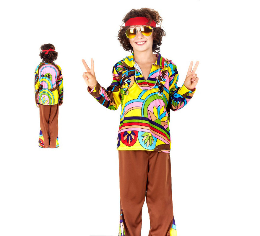 Yellow Printed Hippie Costume for Boys