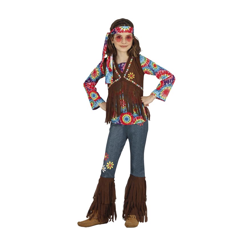 Fato de hippie com colete castanho para menina