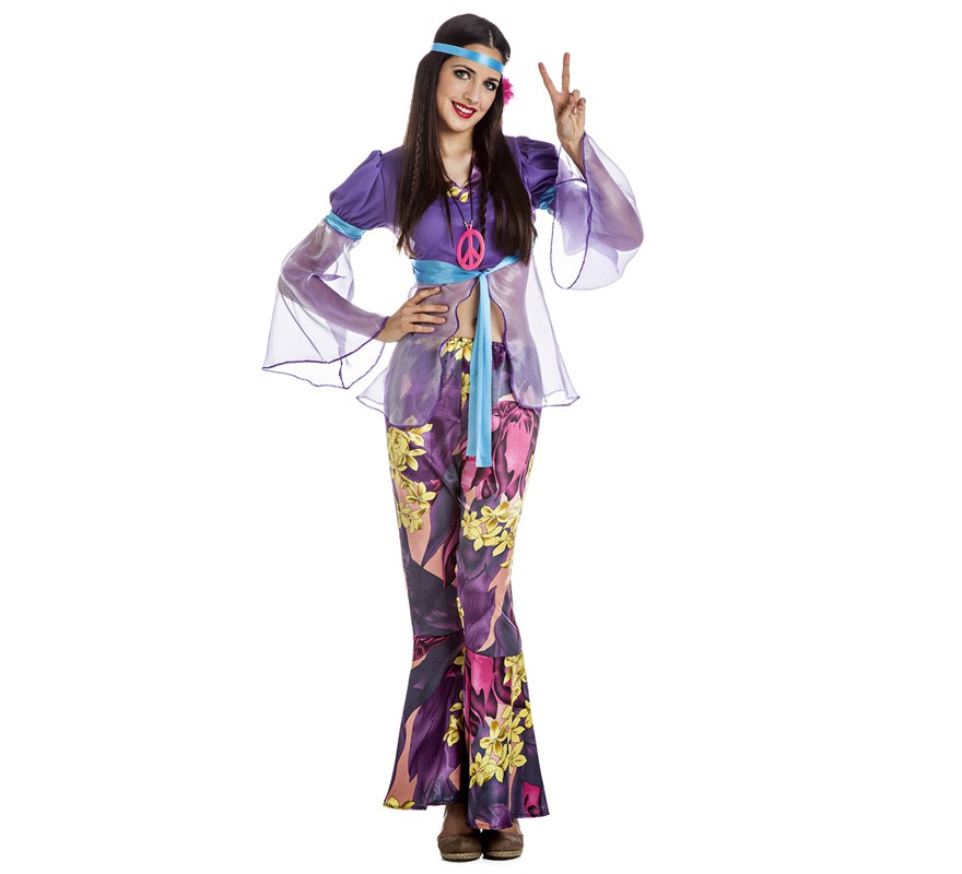 Fato de hippie roxo para mulher