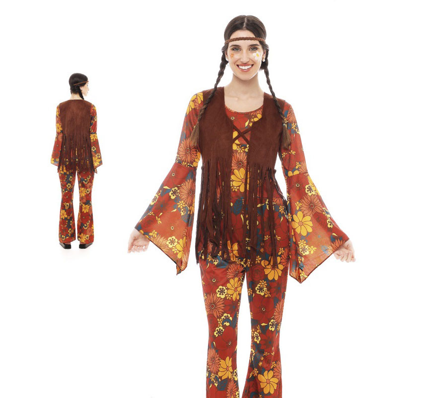 Fato hippie com estampa floral vermelha para mulheres