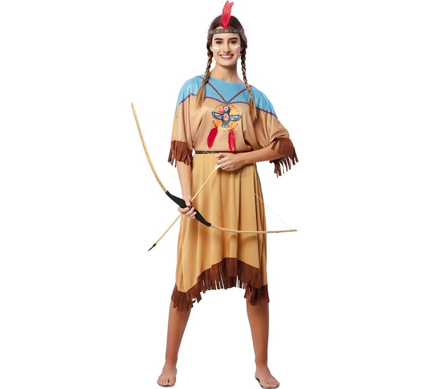 Fato de índia Apache em vestido com cocar para mulher