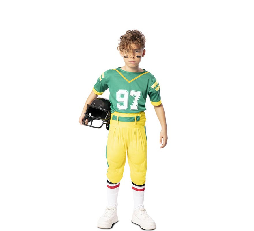 Fato de jogador de futebol americano verde para menino