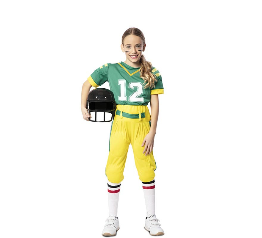 Fato de jogador de futebol americano verde para menina