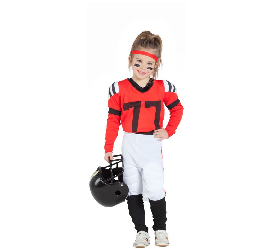 Fato de jogador de rugby branco e vermelho para menina