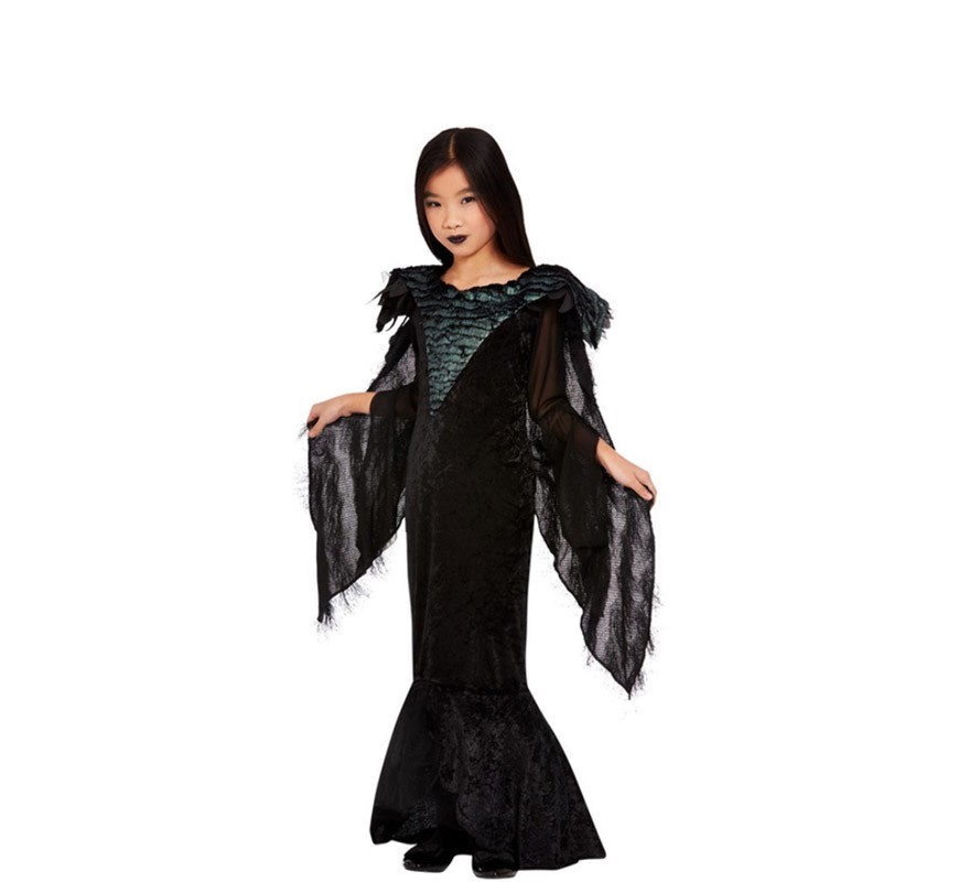 Fato preta elegante de princesa de corvo para uma garota