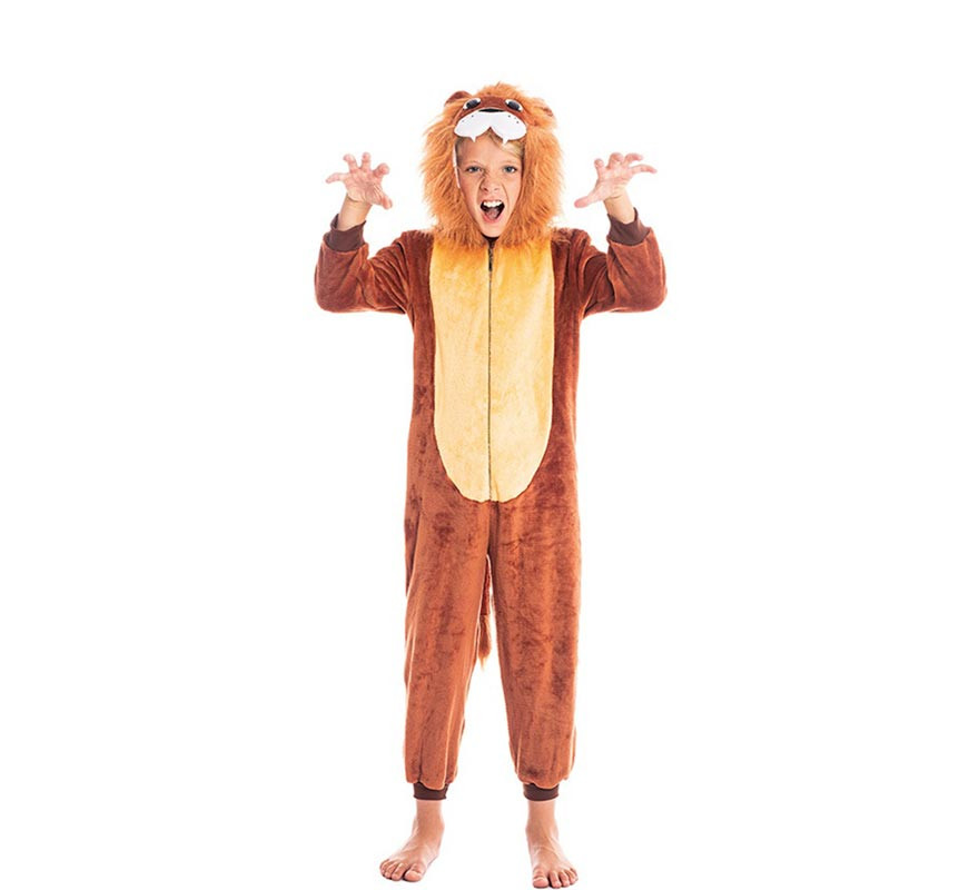 Fato de leão castanho com capuz para menino