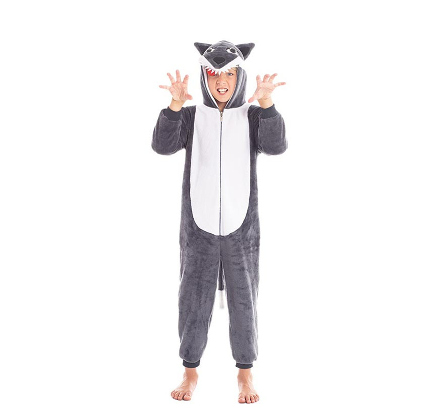 Fato de lobo cinzento com capuz para menino Fato de lobo cinzento com capuz para menino