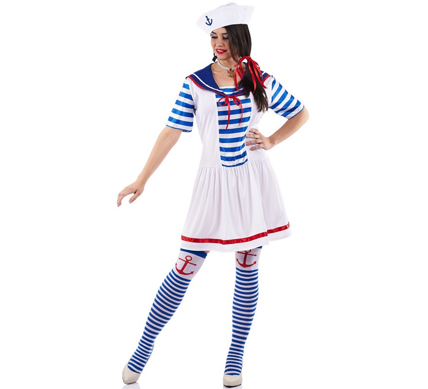 Fato de marinheiro às riscas para mulher