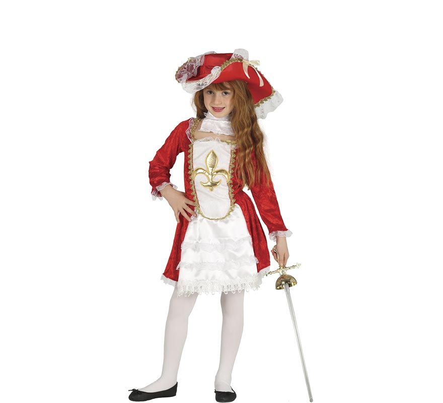 Fato de mosqueteiro vermelho flor de lis para menina