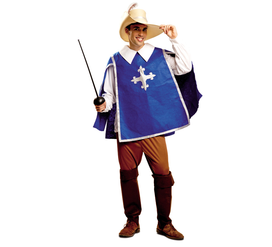 Fato de mosqueteiro azul para homem Fato de mosqueteiro azul para homem