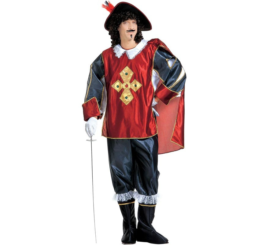 Classic Red and Blue Musketeer Costume with Hat for Men