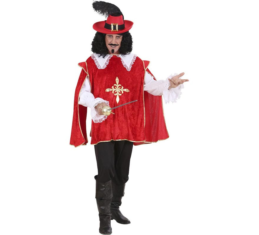 Red and white Musketeer costume for men