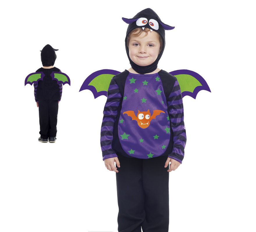 Fato de morcego preto e roxo para criança