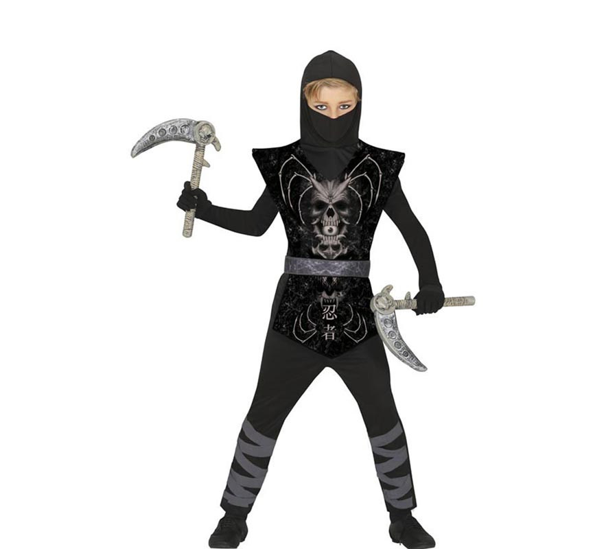 Fato de Skull Ninja preto e cinza para criança