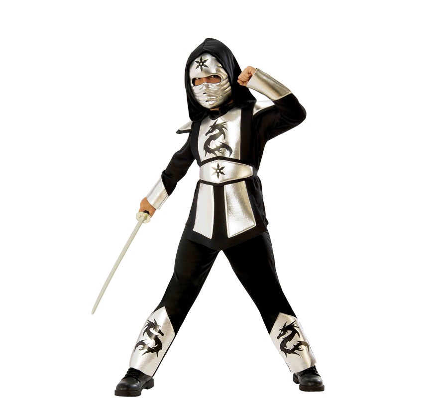 Fato de Ninja de dragão prateado para criança