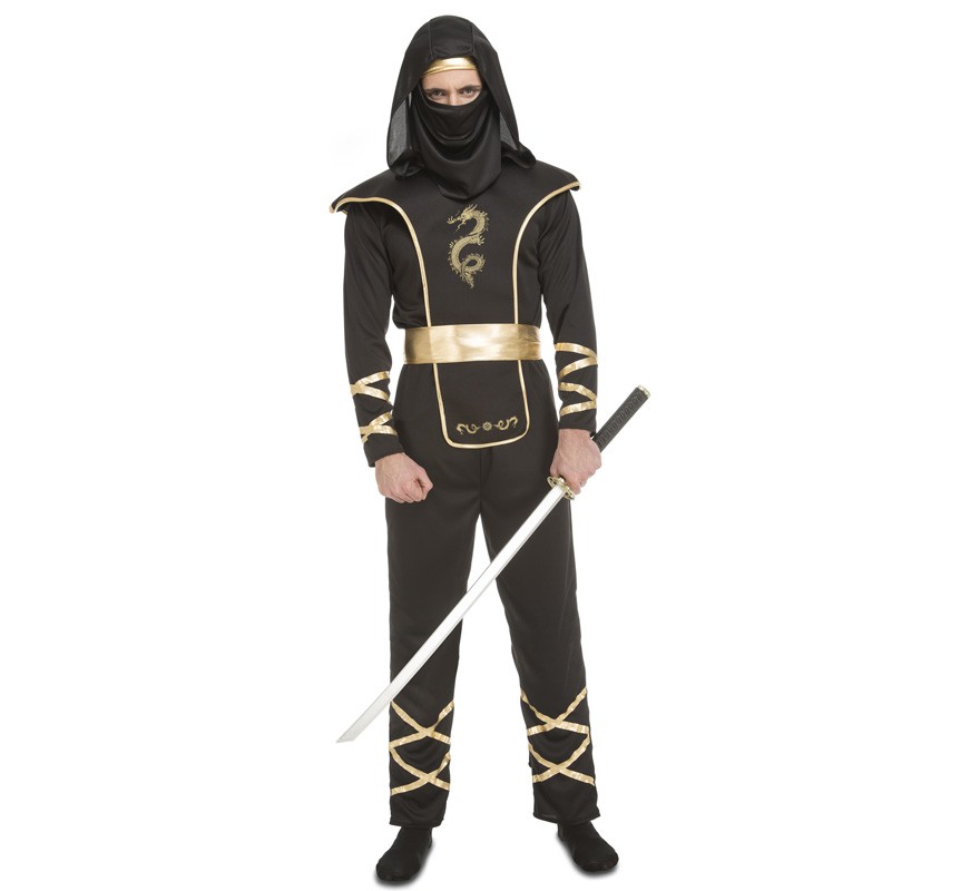 Fato de Ninja preto e dourado para homem
