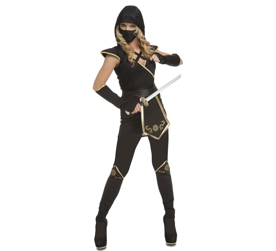 Fato de Ninja preto e dourado para mulher Fato de Ninja preto e dourado para mulher