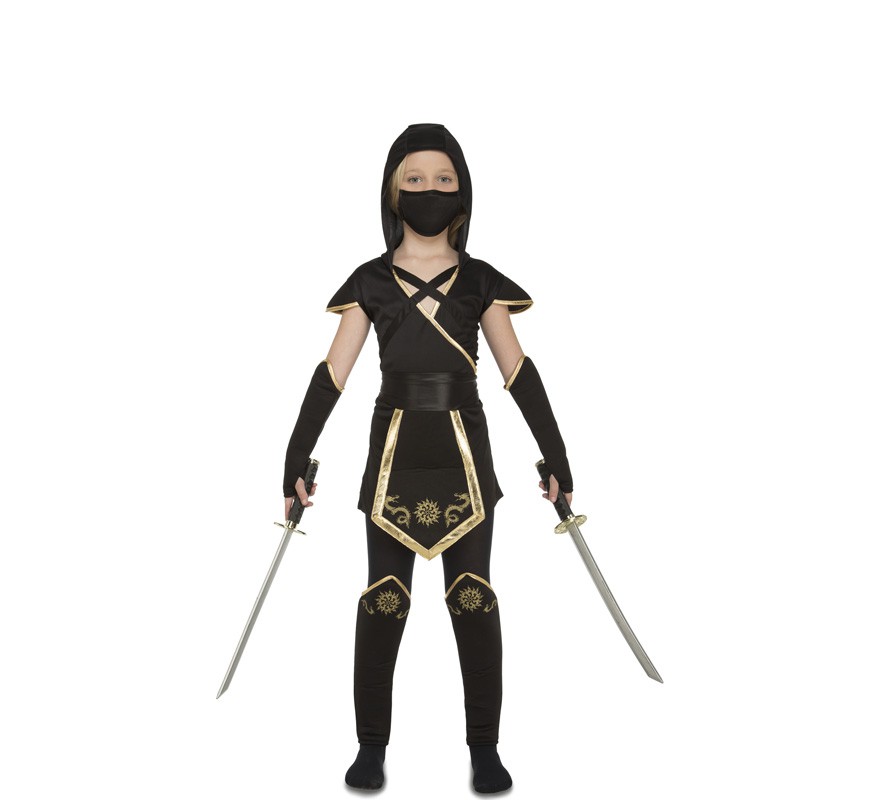 Fato de Ninja preto e dourado para menina