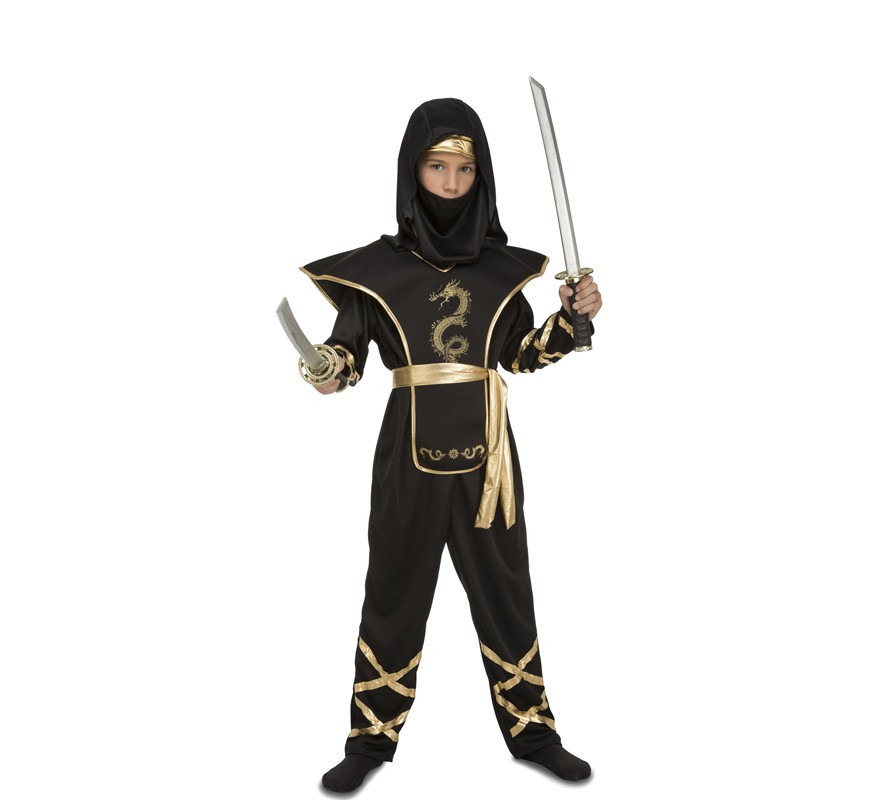 Fato de Ninja preto e dourado para menino