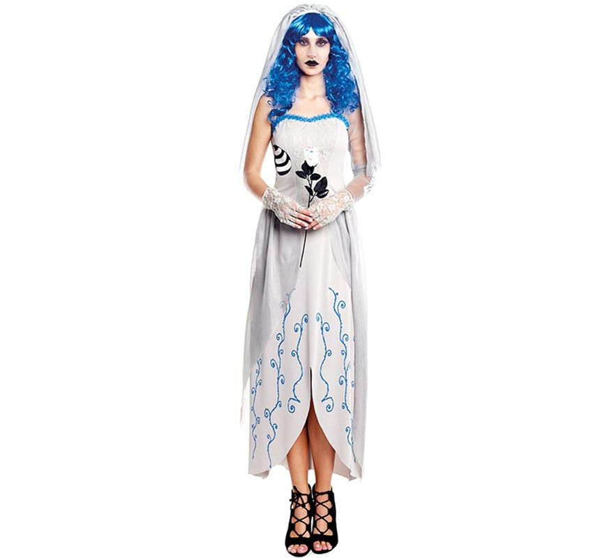 Fato de Noiva Cadáver com decorações azuis para mulher