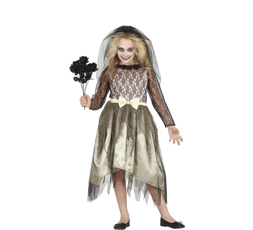 Dark Ghost Bride costume with tulle for girl