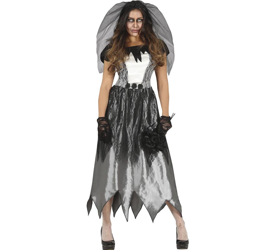 Fato de Noiva Fantasma Negro para mulher