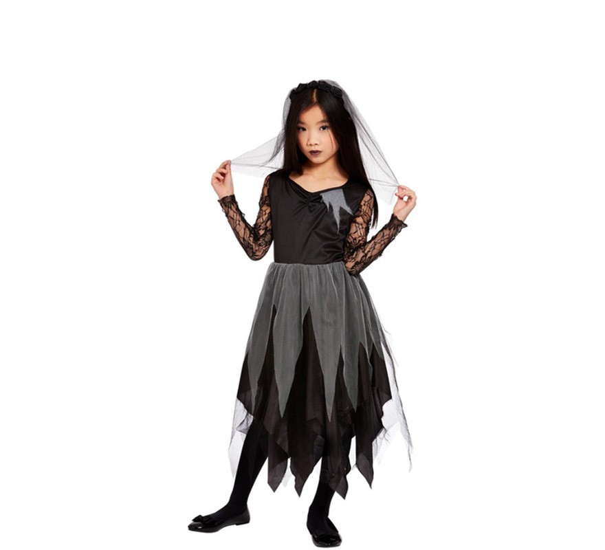Fato de noiva zumbi negra para meninos