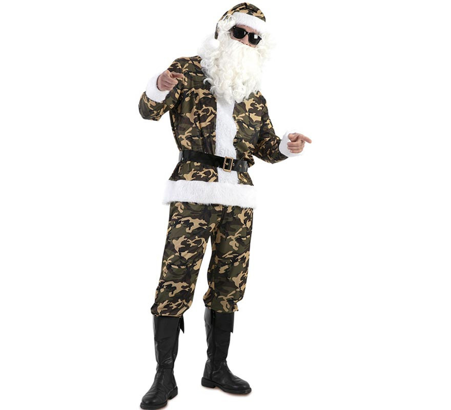 Fantasia militar camuflada de Papai Noel para homem