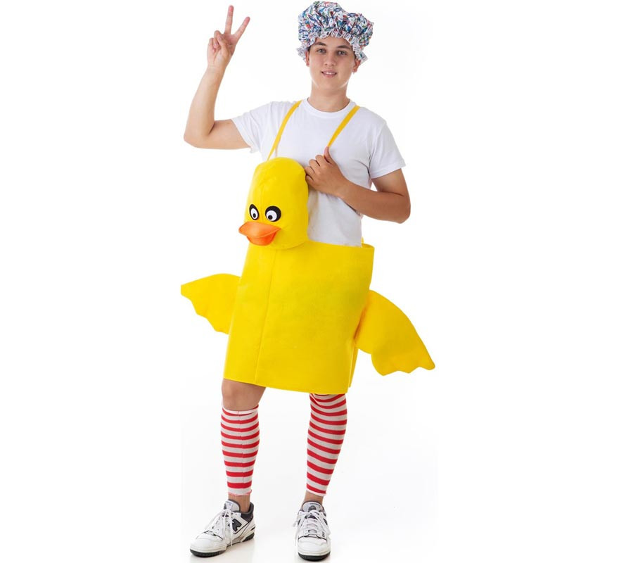Yellow duckling costume with suspenders for adults Yellow duckling costume with suspenders for adults