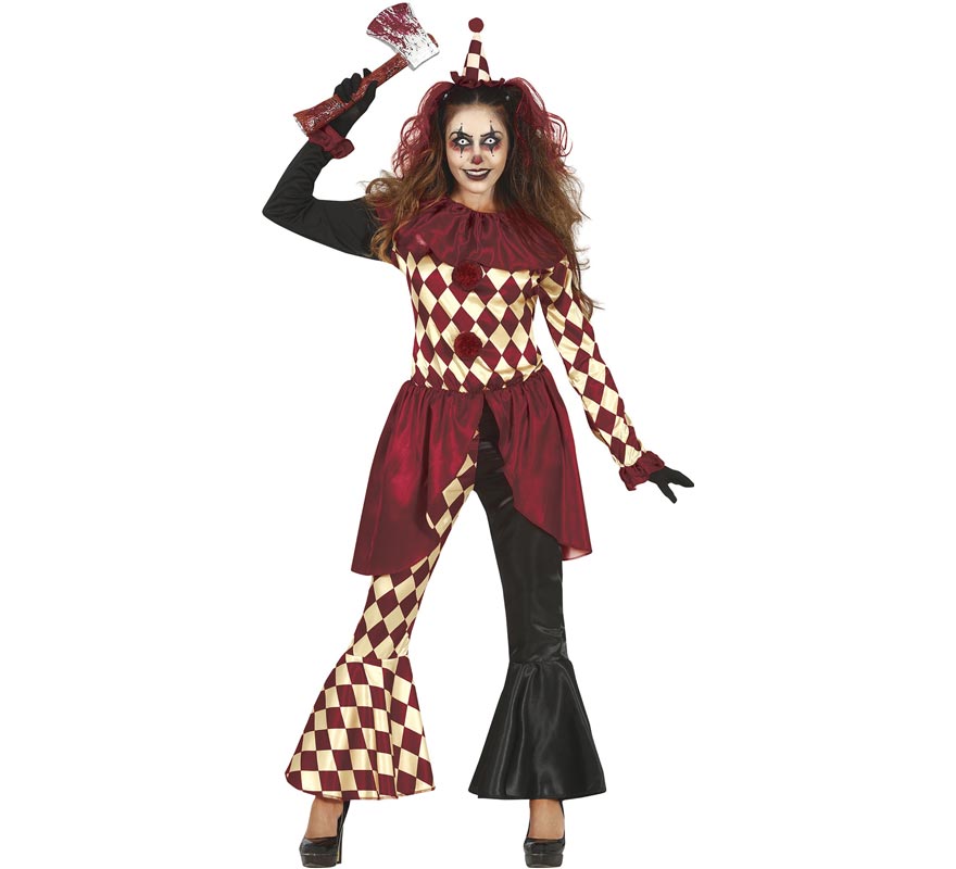 Fato de palhaço de terror xadrez feminino