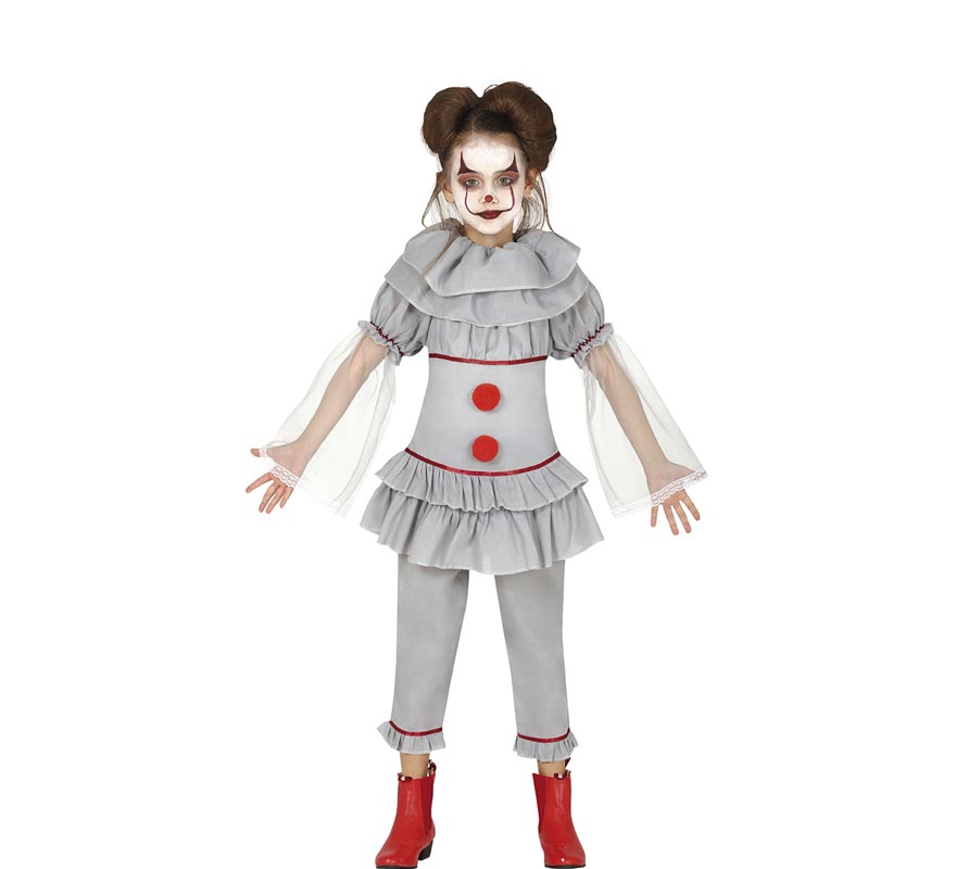 Fato de palhaço cinza medo para menina