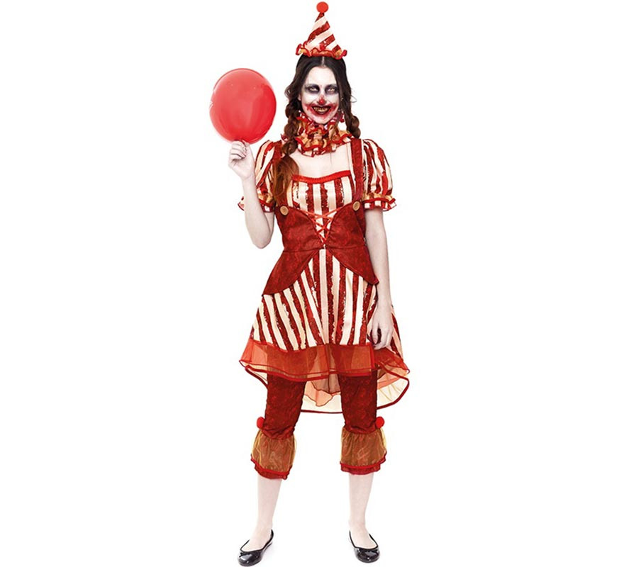 Fato de palhaço vermelho clássico para mulher