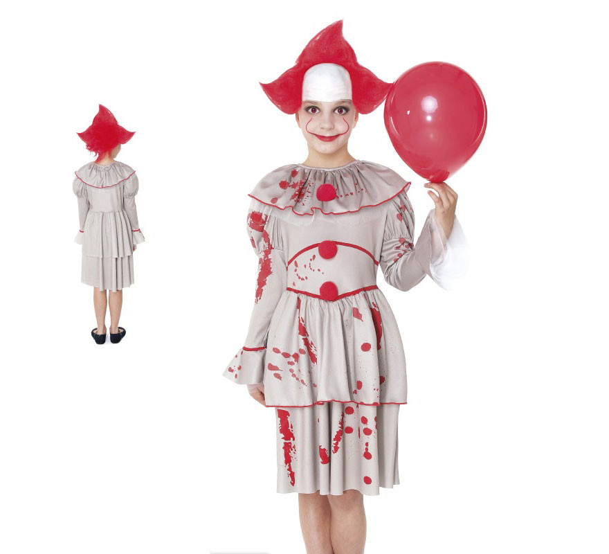 Fato de palhaço sádico branco para menina