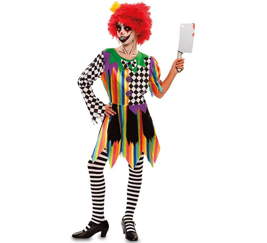 Fato de palhaço sinistro multicolor para menina