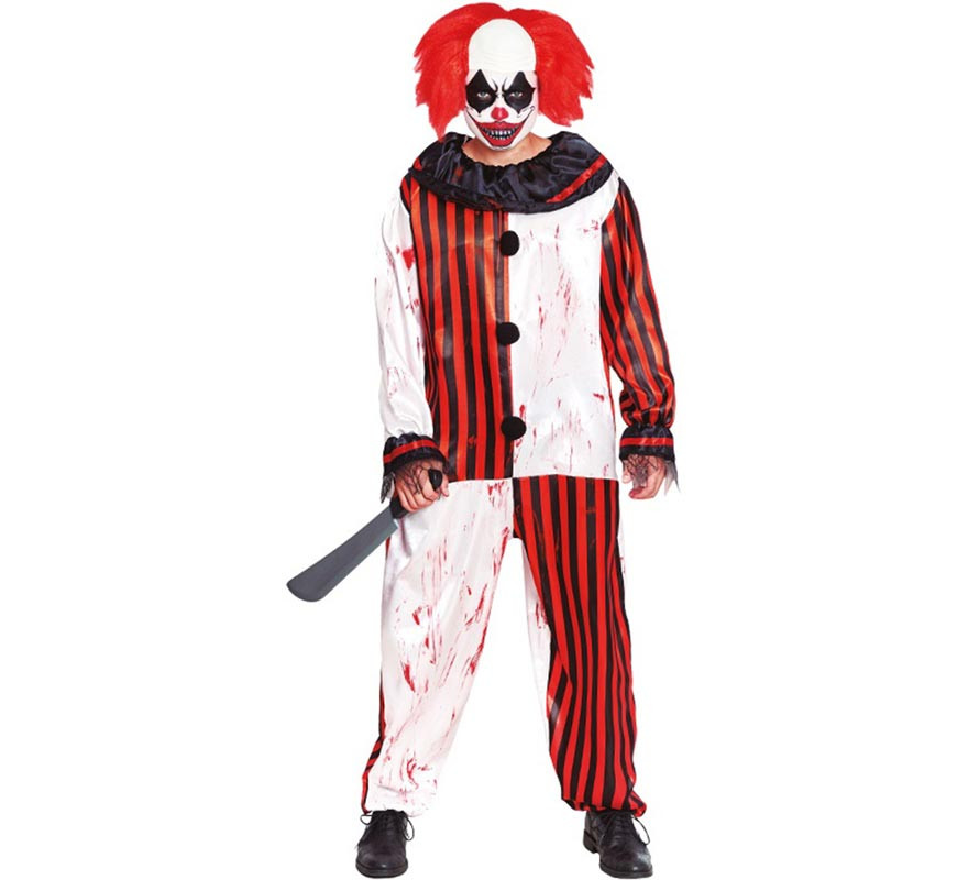 Fato de palhaço às riscas com sangue para homem
