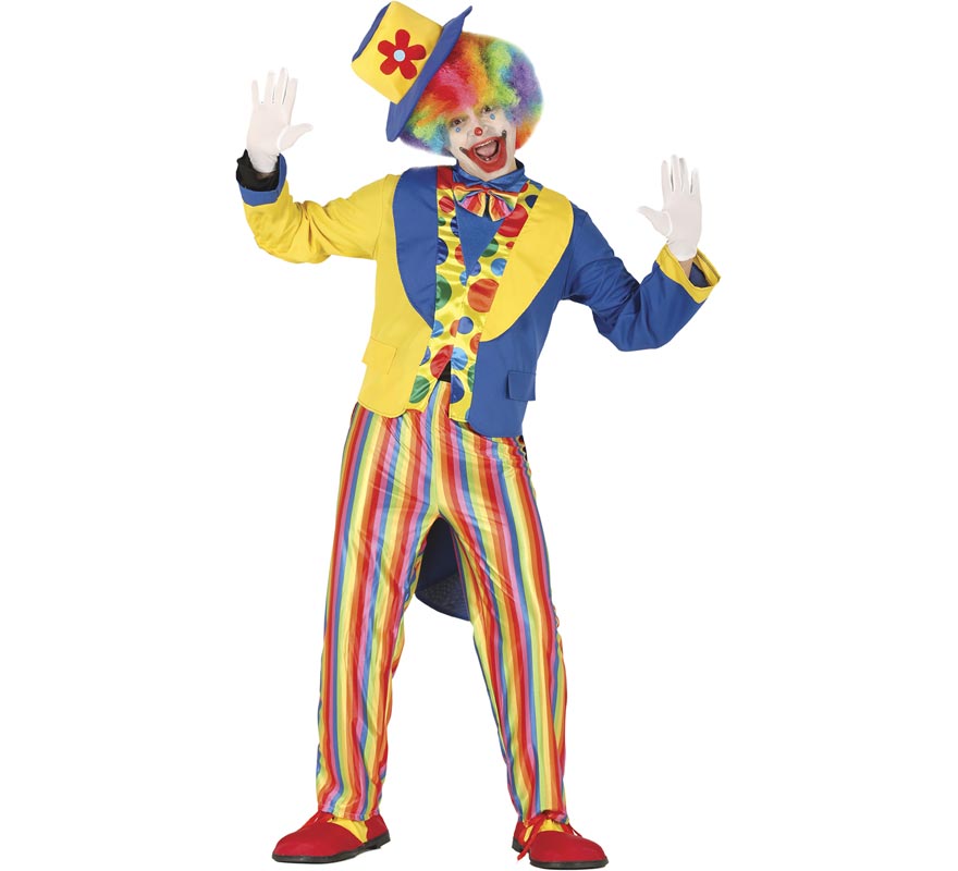 Fato de palhaço azul e amarelo para homem