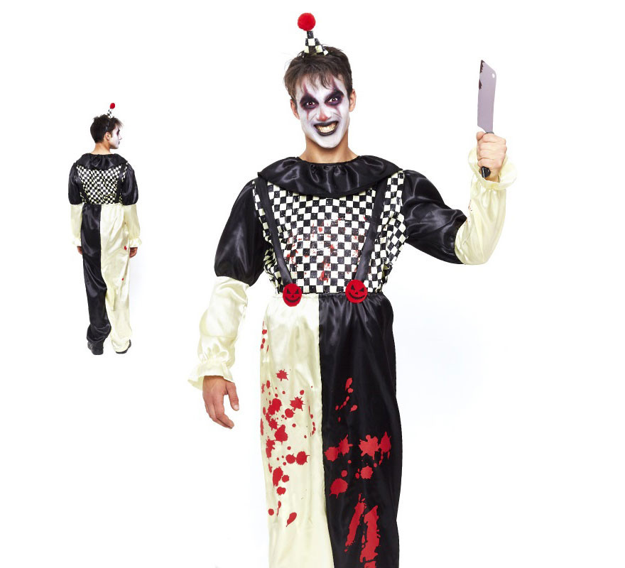 Men's Black and White Plaid Horror Clown Costume
