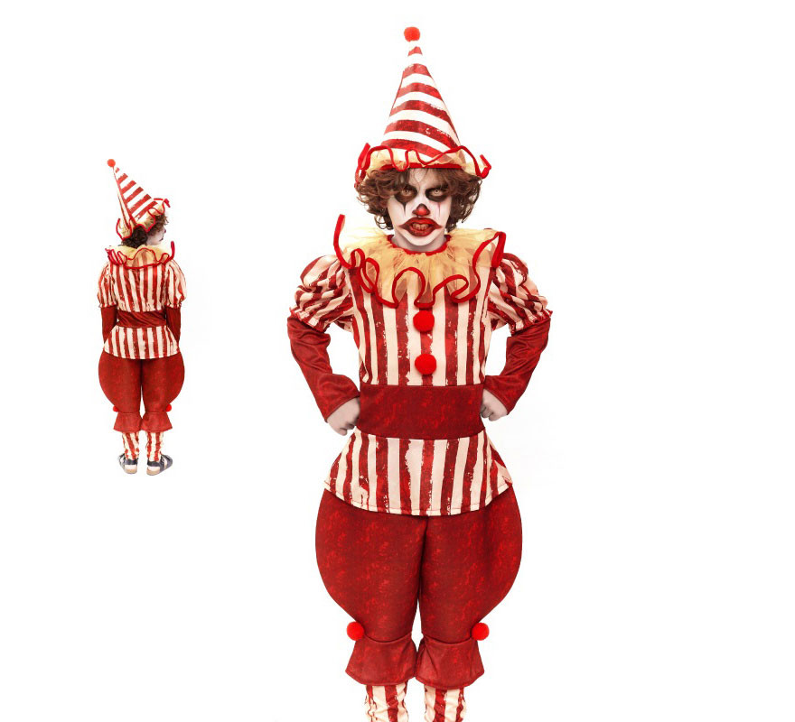 Red Striped Crazy Clown Costume for Boys