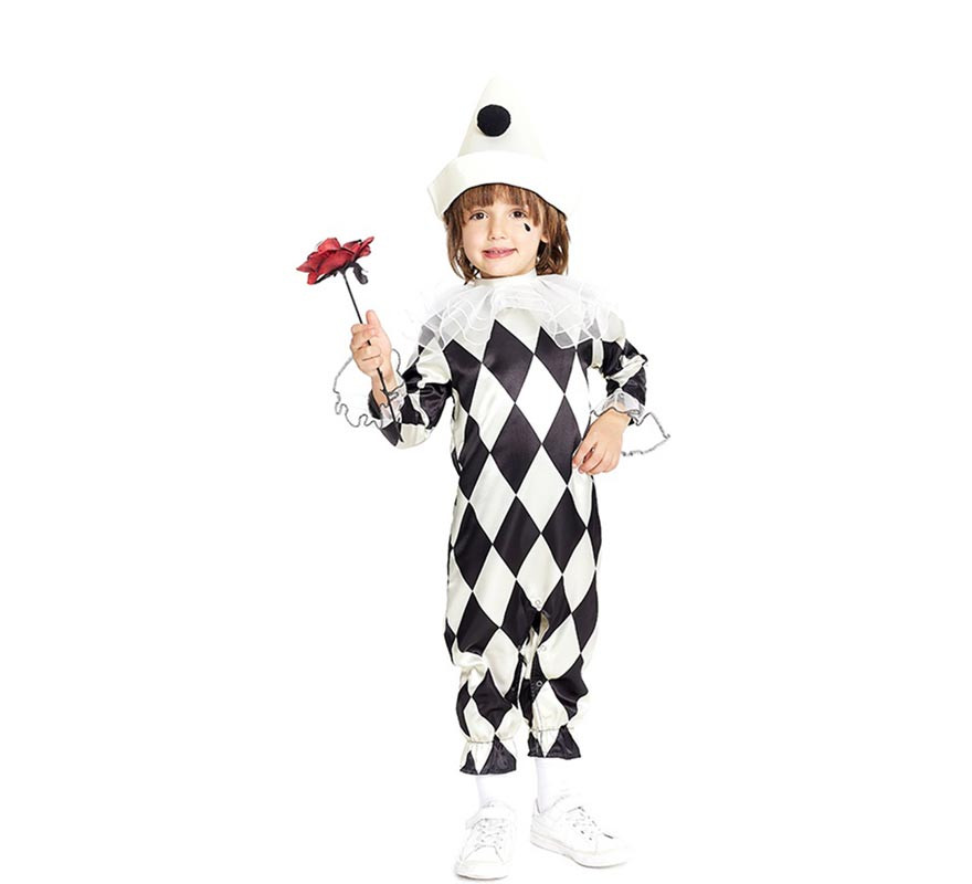 Pierrot Clown Costume with rhombuses and hat for babies and children