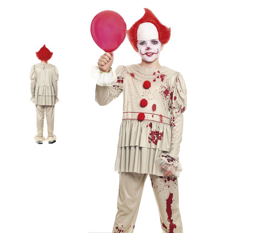 Fato de palhaço sádico branco para menino