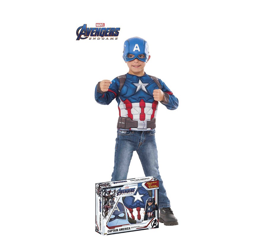 Fato de baú e máscara do Capitão América Endgame para um menino