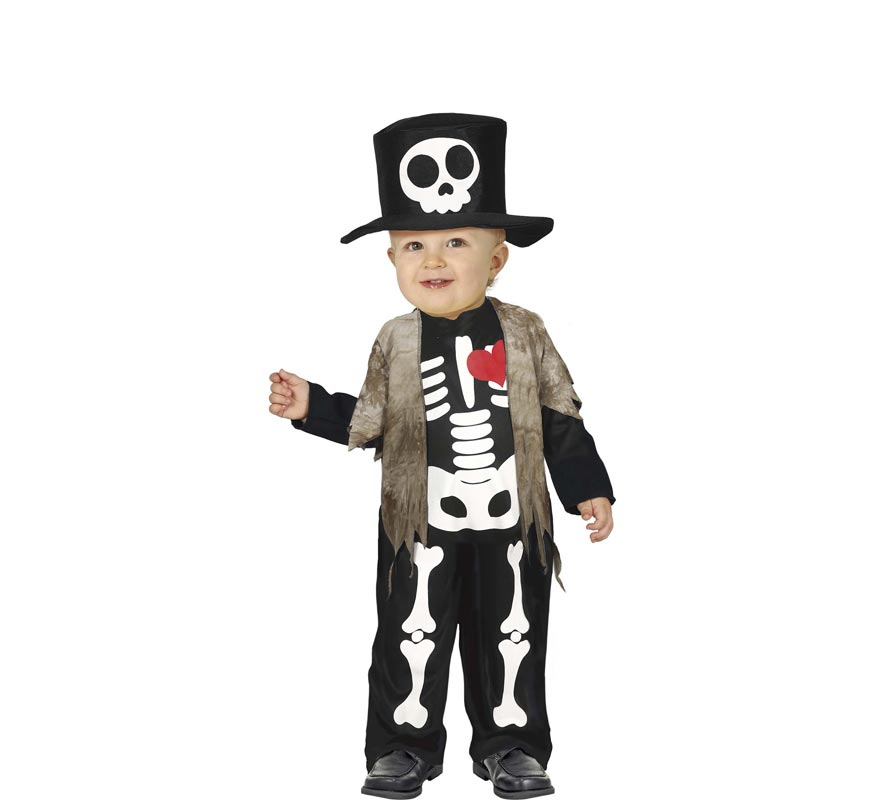 Fato de pequeno esqueleto com chapéu para bebé