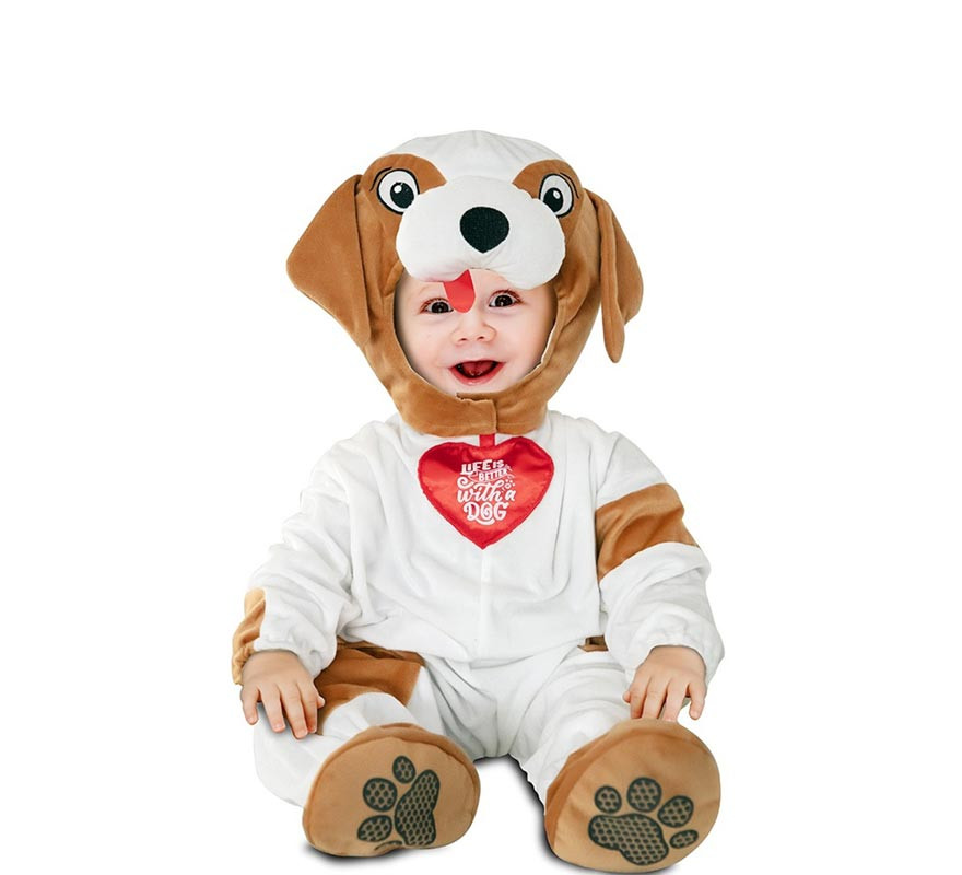 Fato de cachorro branco e marrom com capuz para bebê