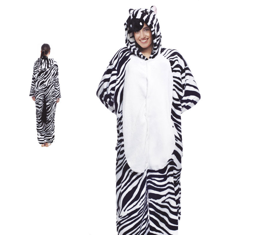 Zebra Pajamas Costume with Hood for Adults