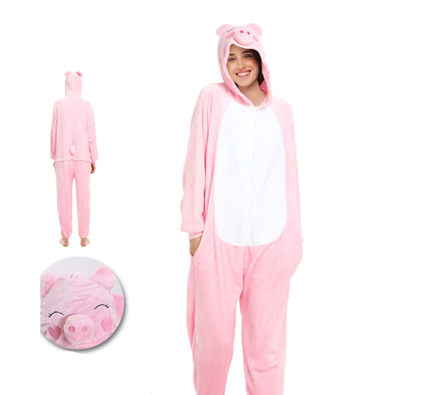 Fato de pijama de porco rosa suave para mulher
