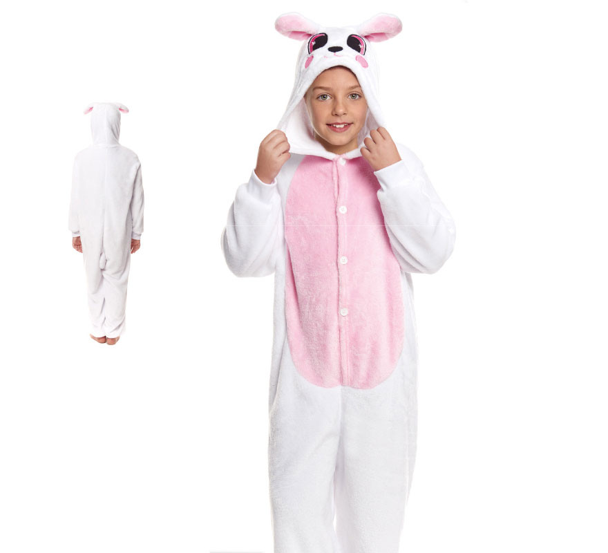 Fato de pijama de coelho rosa com capuz para menina