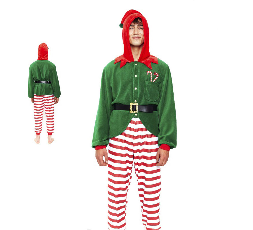 Fato de pijama de elfo listrado vermelho para homem